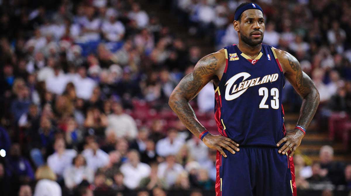 Cleveland Cavaliers forward LeBron James (23) rests during free throws in the second quarter against the Sacramento Kings at Arco Arena. The Cavaliers defeated the Kings 117-104.