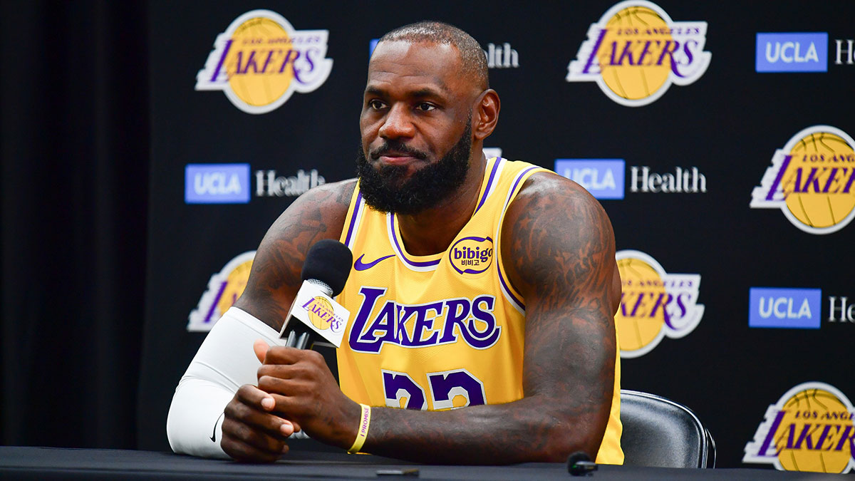 Los Angeles Lakers forward LeBron James (23) during media day at UCLA Health Training Center.