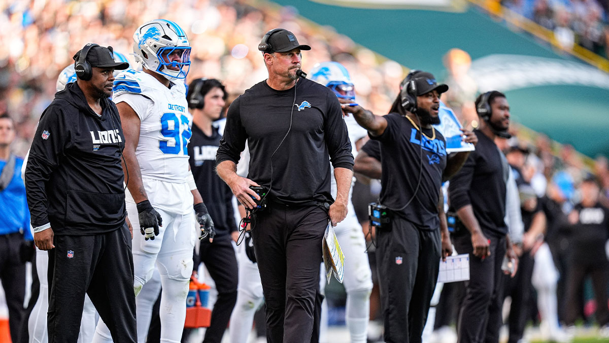 Detroit Lions head coach Dan Campbell watches a play against Green Bay Packers during the second half at Lambeau Field in Green Bay, Wis., on Sunday, September 7, 2025.