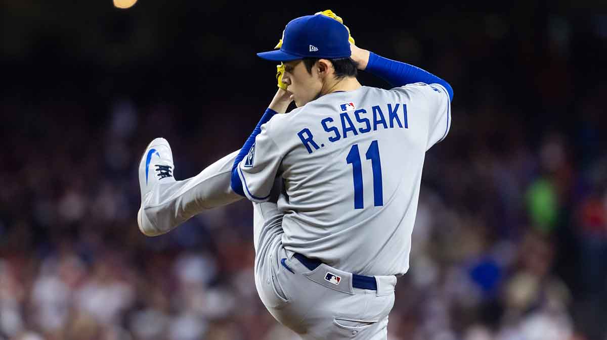 Los Angeles Dodgers pitcher Roki Sasaki against the Arizona Diamondbacks at Chase Field.