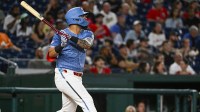 Washington Nationals second baseman Luis Garcia Jr. (2) hits a solo home run against the Chicago White Sox during the fifth inning at Nationals Park.