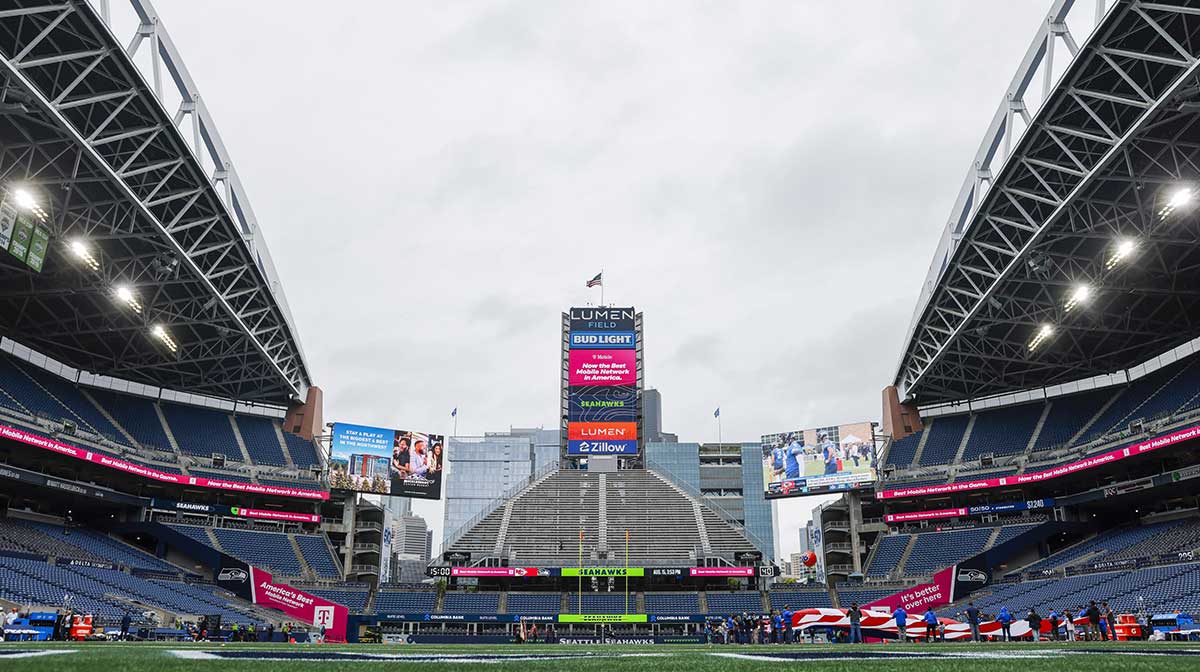 General view of Lumen Field before a game between the Kansas City Chiefs and Seattle Seahawks.