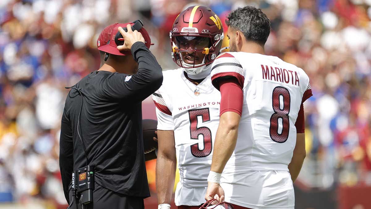 Commanders’ Marcus Mariota taking Jayden Daniels’ place at podium. What does it mean?