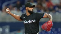 Miami Marlins starting pitcher Sandy Alcantara (22) delivers a pitch against the Detroit Tigers during the first inning at loanDepot Park.
