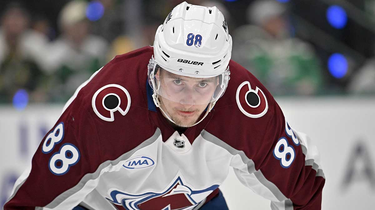 Colorado Avalanche center Martin Necas (88) looks on during the third period against the Dallas Stars in game five of the first round of the 2025 Stanley Cup Playoffs at American Airlines Center.