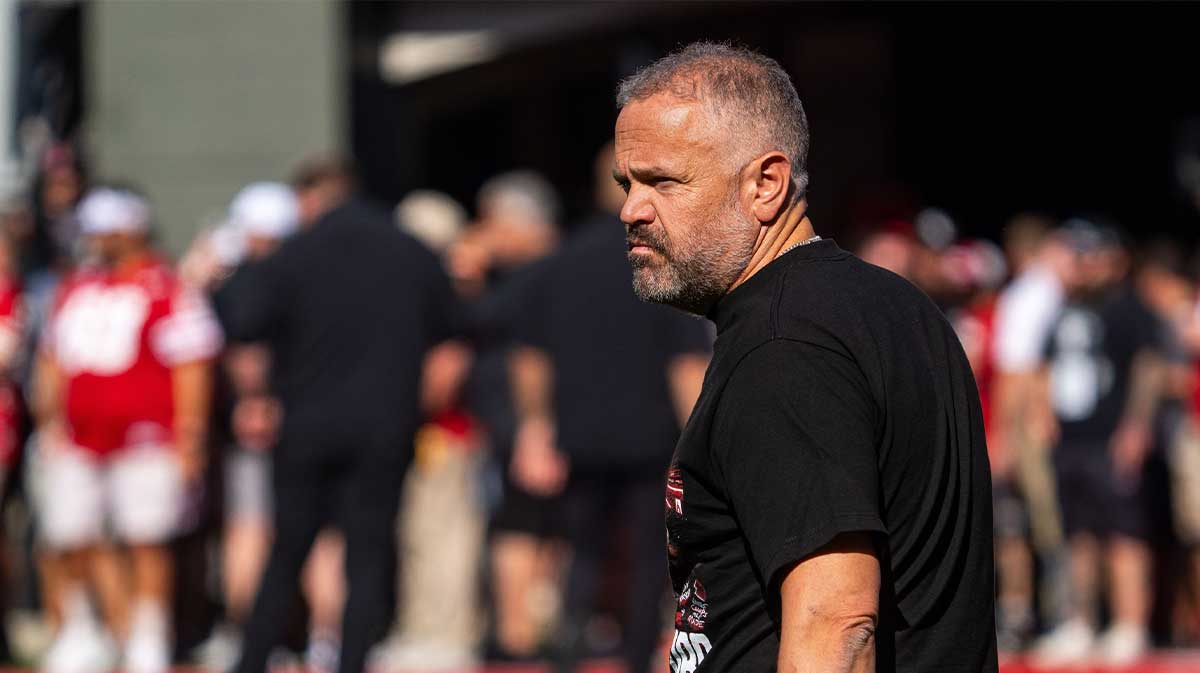 Nebraska Cornhuskers head coach Matt Rhule walks on the field before the game against the Houston Christian Huskies at Memorial Stadium.