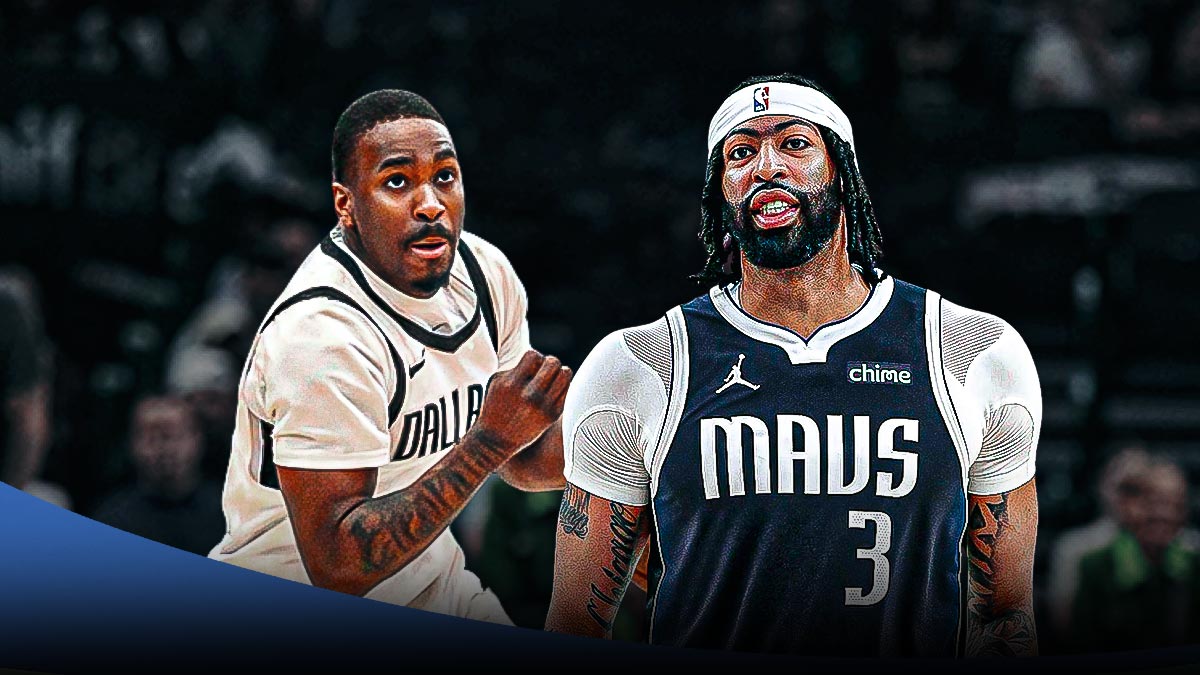 D'Moi Hodge in Mavericks jersey on left. Anthony Davis in Mavericks jersey on right.