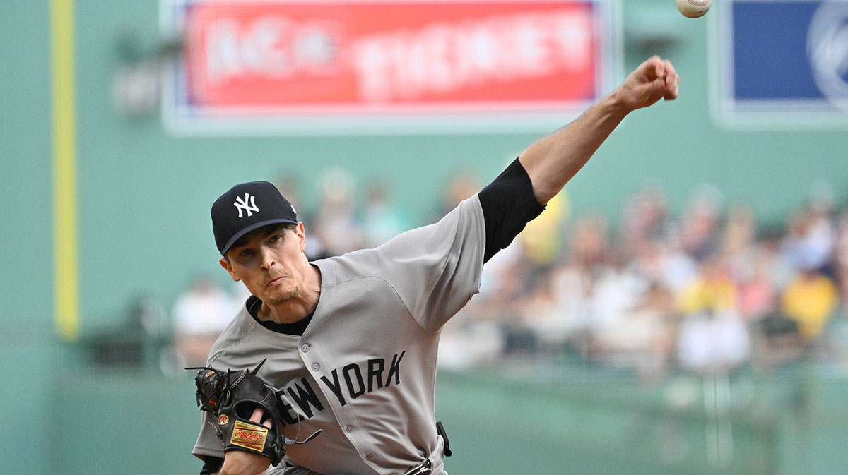 New York Yankees starting pitcher Max Fried (54) pitches against the Boston Red Sox during the first inning at Fenway Park.