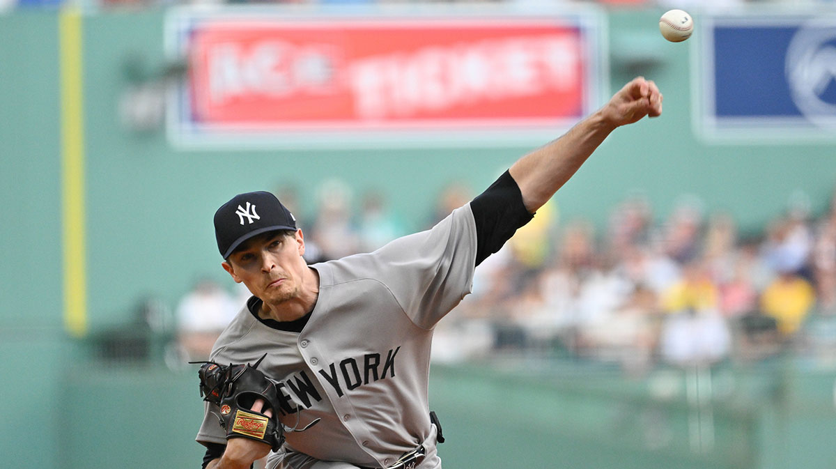 New York Yankees starting pitcher Max Fried (54) pitches against the Boston Red Sox during the first inning at Fenway Park. Mandatory Credit: Eric Canha-Imagn Images