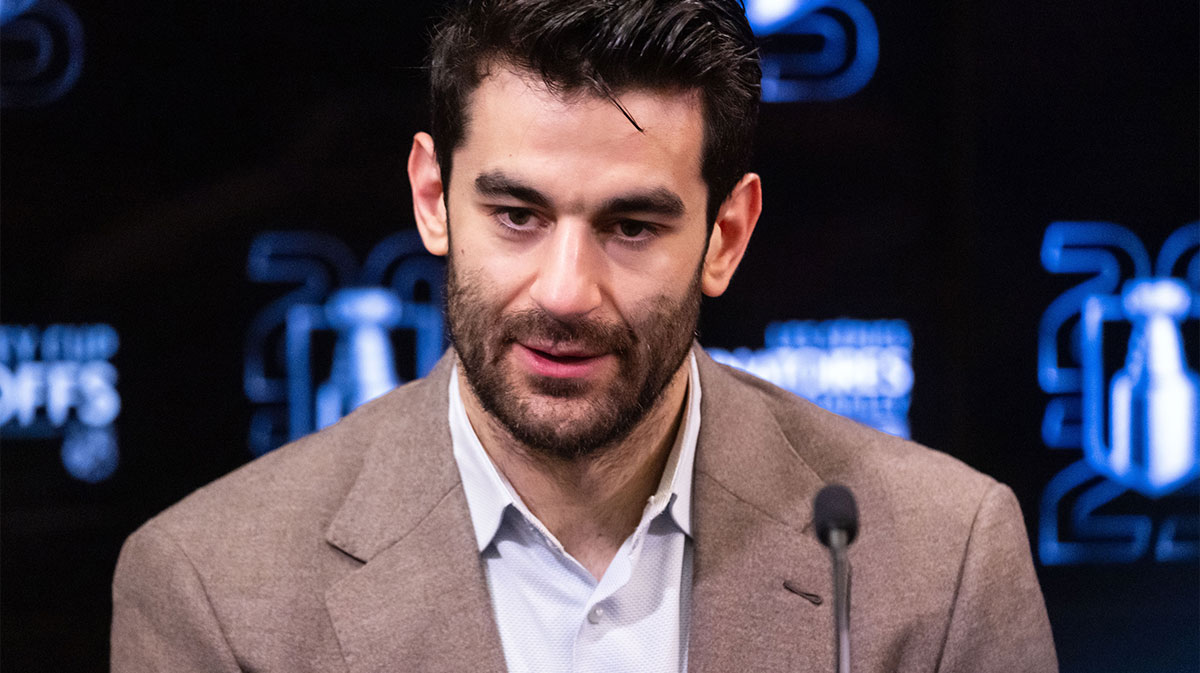 Toronto Maple Leafs left wing Max Pacioretty (67) speaks to the media following the team win against the Ottawa Senators in game six of the first round of the 2025 Stanley Cup Playoffs at Canadian Tire Centre.
