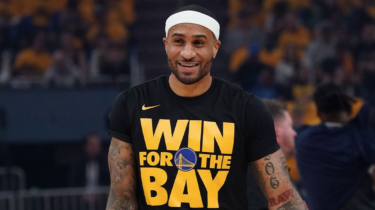 Golden State Warriors guard Gary Payton II (0) warms up before game three of the second round for the 2025 NBA Playoffs against the Minnesota Timberwolves at Chase Center.