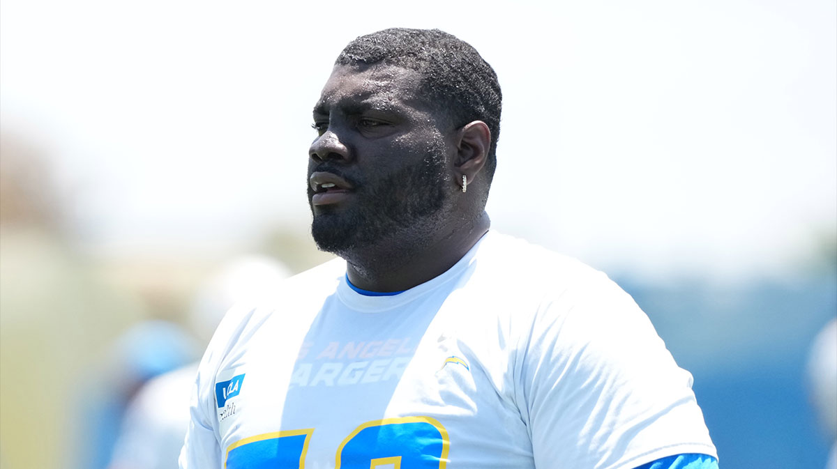Los Angeles Chargers guard Mekhi Becton (73) during organized team activities at The Bolt.