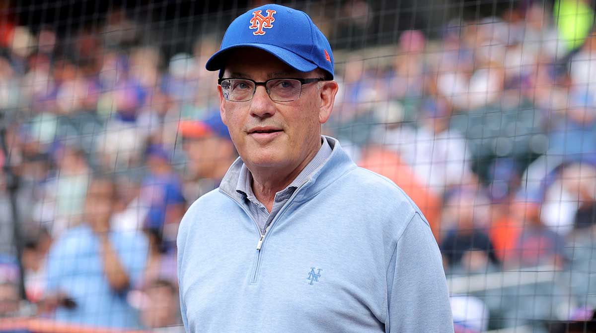 New York Mets owner Steve Cohen stands on the field before a ceremony to honor first baseman Pete Alonso (not pictured) for breaking the Mets all time home run record before a game against the Atlanta Braves at Citi Field.