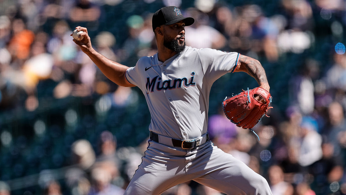 Miami Marlins starting pitcher Sandy Alcantara (22) pitches in the first inning against the Colorado Rockies at Coors Field.