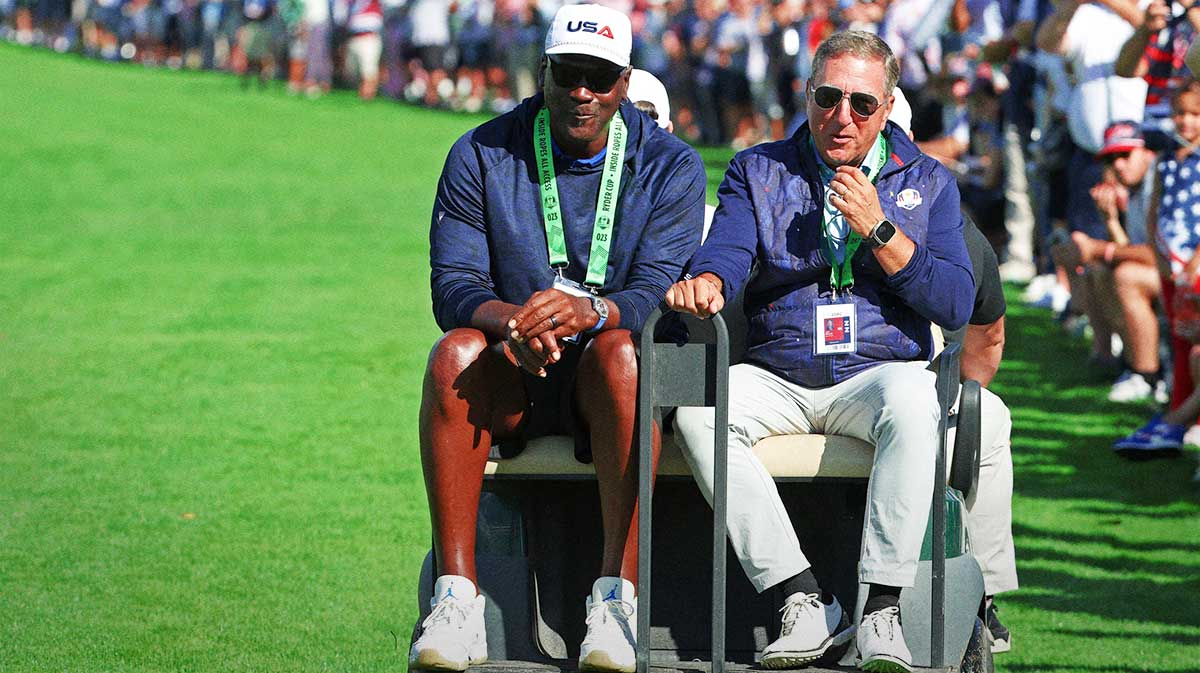 Former basketball player Michael Jordan is seen on the first day of competition for the Ryder Cup at Bethpage Black.
