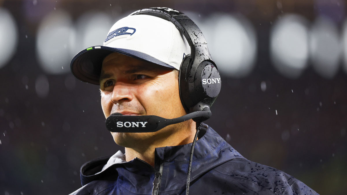 Aug 15, 2025; Seattle, Washington, USA; Seattle Seahawks head coach Mike Macdonald stands on the sideline during the fourth quarter against the Kansas City Chiefs at Lumen Field.