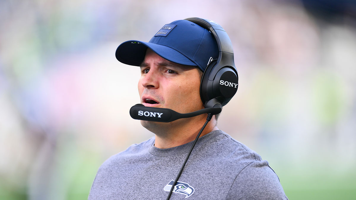 Seattle Seahawks head coach Mike Macdonald reacts to a call during the second half against the New Orleans Saints at Lumen Field.