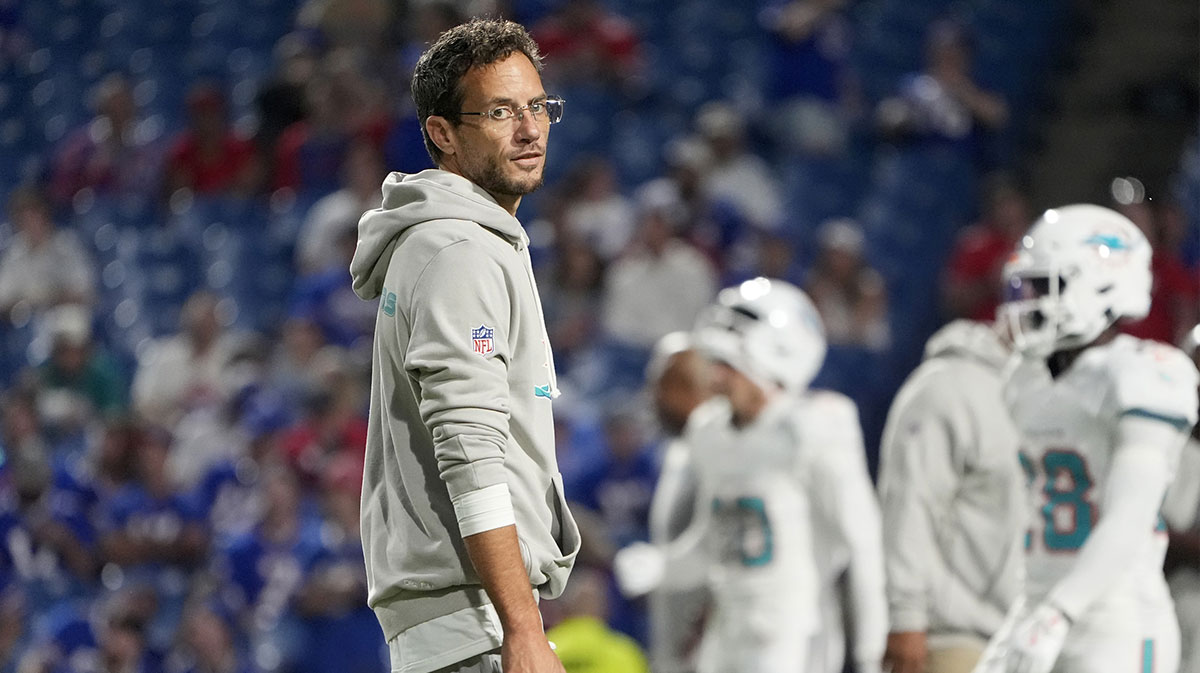 Miami Dolphins head coach Mike McDaniel looks on before the game against the Buffalo Bills at Highmark Stadium.