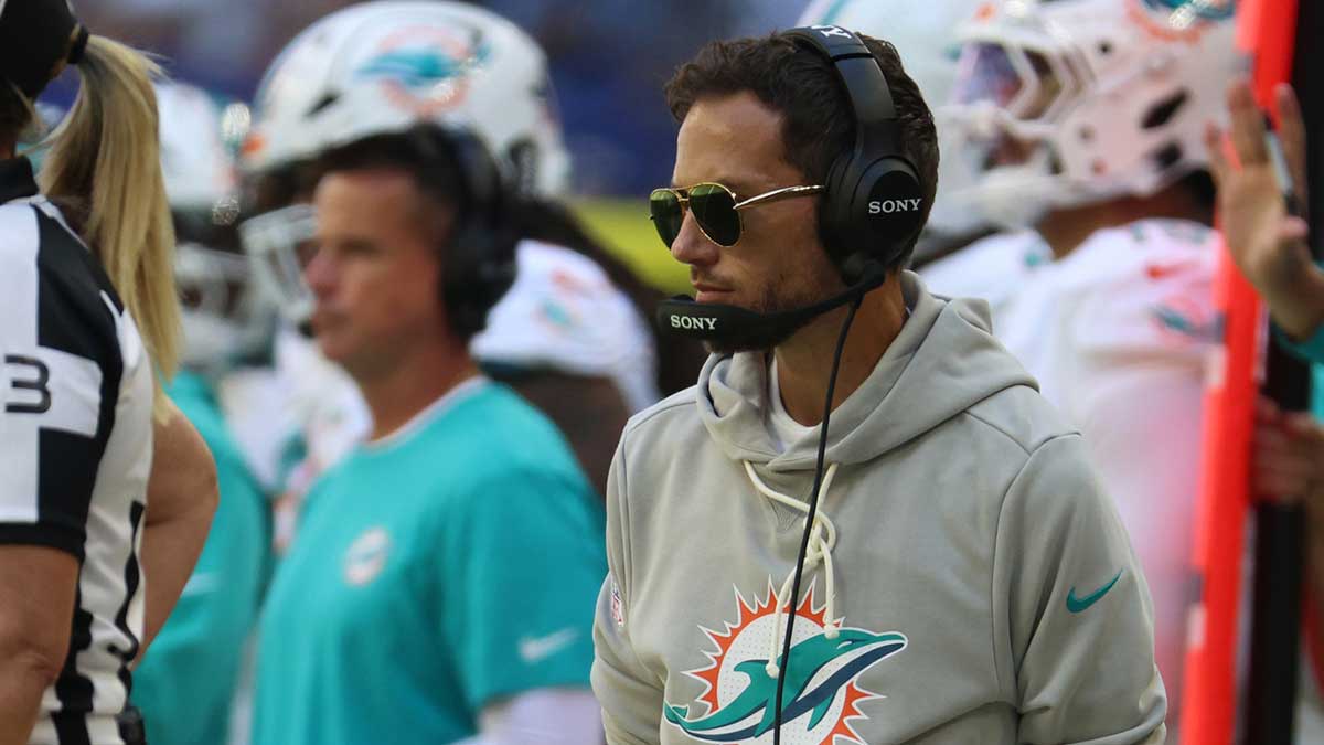 Miami Dolphins head coach Mike McDaniel during the first half against the Indianapolis Colts at Lucas Oil Stadium.