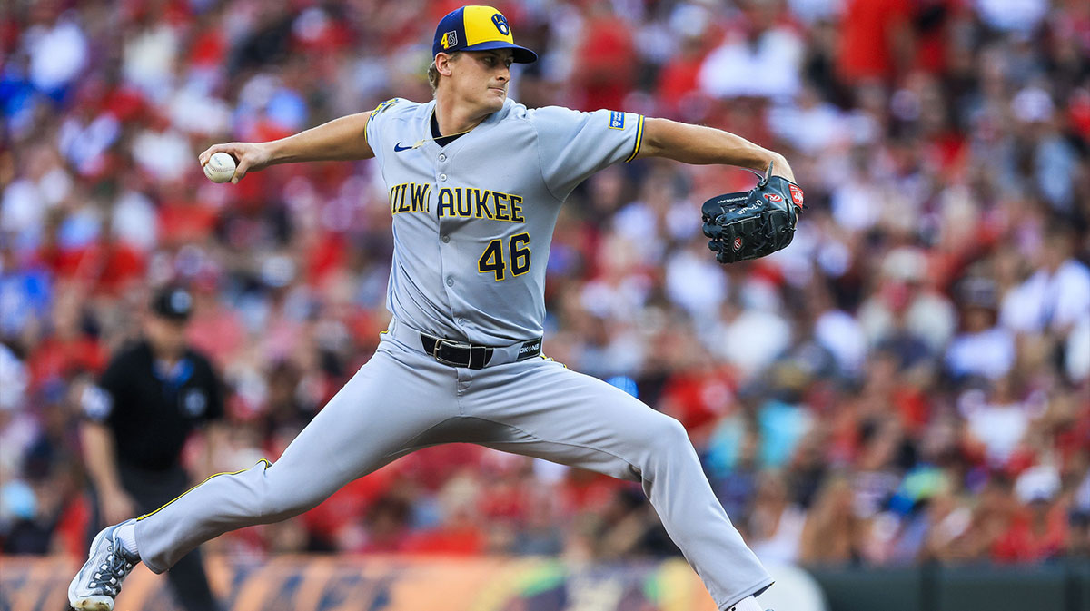 Milwaukee Brewers starting pitcher Quinn Priester (46) pitches against the Cincinnati Reds in the first inning at Great American Ball Park.