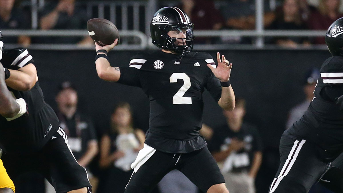 Mississippi State Bulldogs quarterback Blake Shapen (2) passes the ball during the second quarter against the Mississippi State Bulldogs at Davis Wade Stadium at Scott Field.