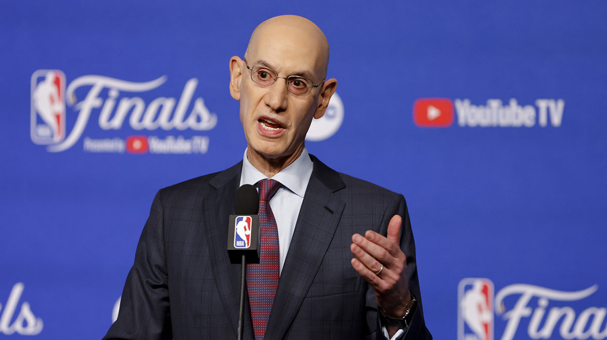 NBA commissioner Adam Silver speaks to the media before game one between the Oklahoma City Thunder and the Indiana Pacers in the 2025 NBA Finals at Paycom Center