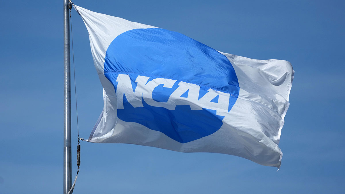 A NCAA logo flag at the NCAA Track and Field Championships at Hayward Field.
