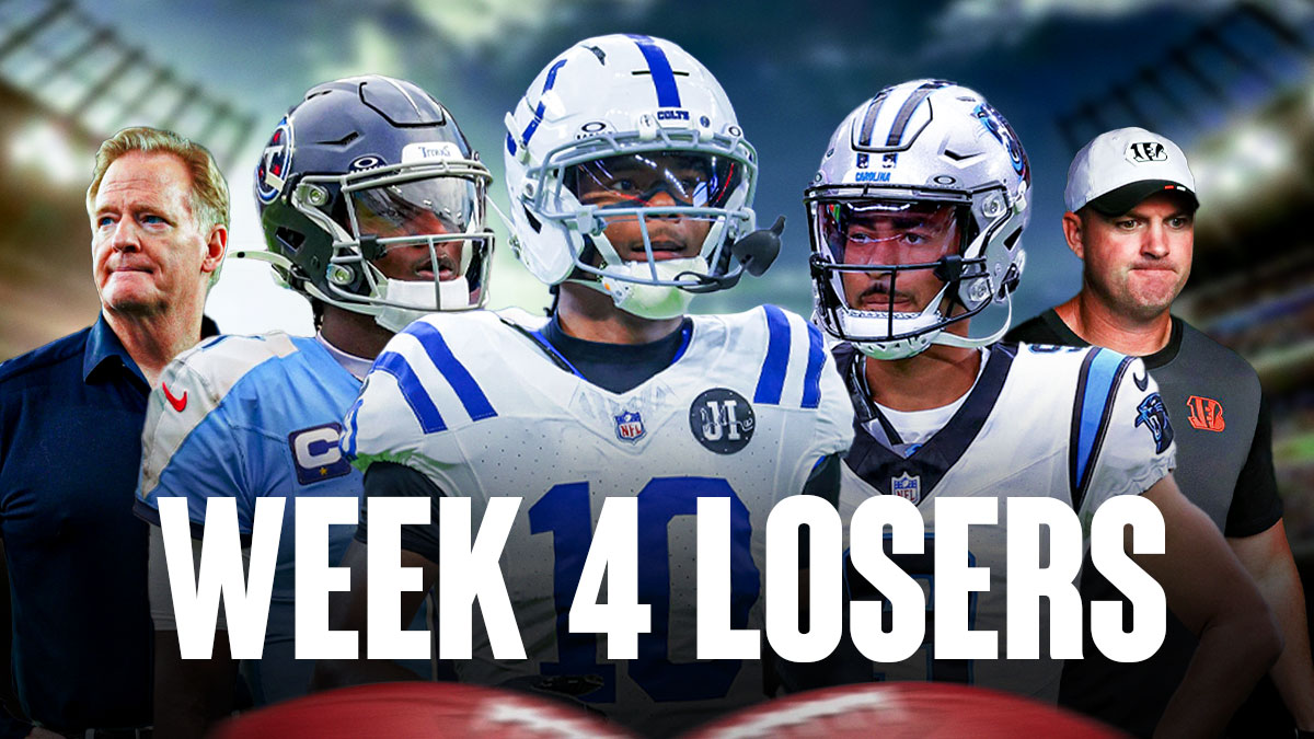 Titans' Cam Ward, Colts' Adonai Mitchell, NFL commissioner Roger Goodell, Panthers' Bryce Young and Bengals' Zac Taylor "Week 4 Losers" text on the bottom