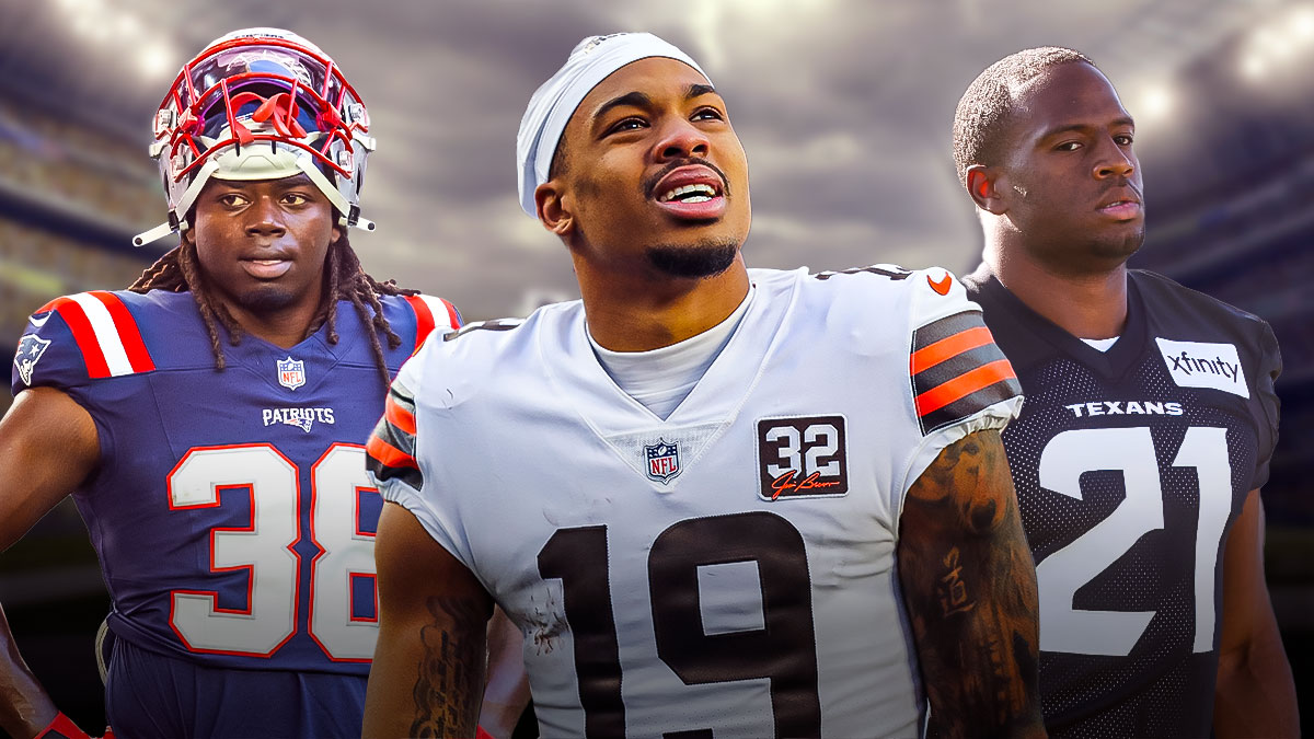 Browns WR Cedric Tillman, Texans RB Nick Chubb and Patriots RB Rhamondre Stevenson all looking disappointed
