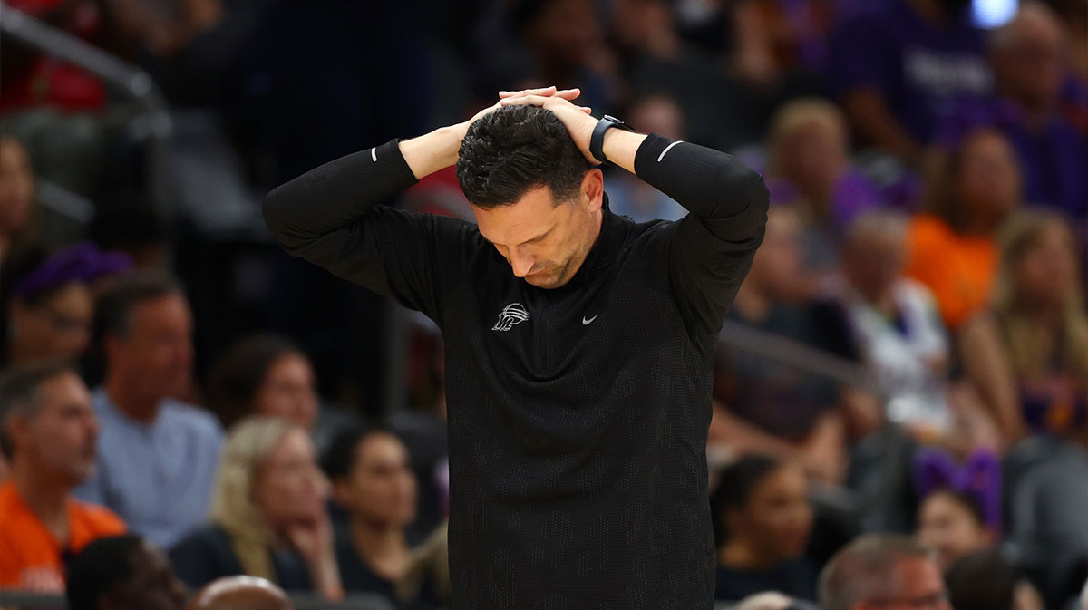 Phoenix Mercury head coach Nate Tibbetts reacts against the Atlanta Dream at PHX Arena.