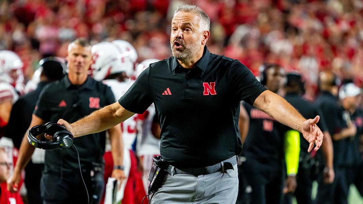 Nebraska Cornhuskers head coach Matt Rhule reacts after a call against the Cincinnati Bearcats during the fourth quarter at GEHA Field at Arrowhead Stadium.