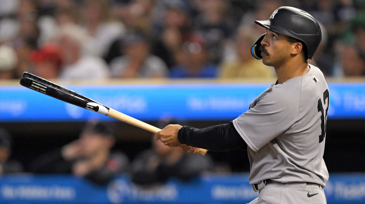 New York Yankees outfielder Trent Grisham (12) flies out against the Minnesota Twins during the sixth inning at Target Field.