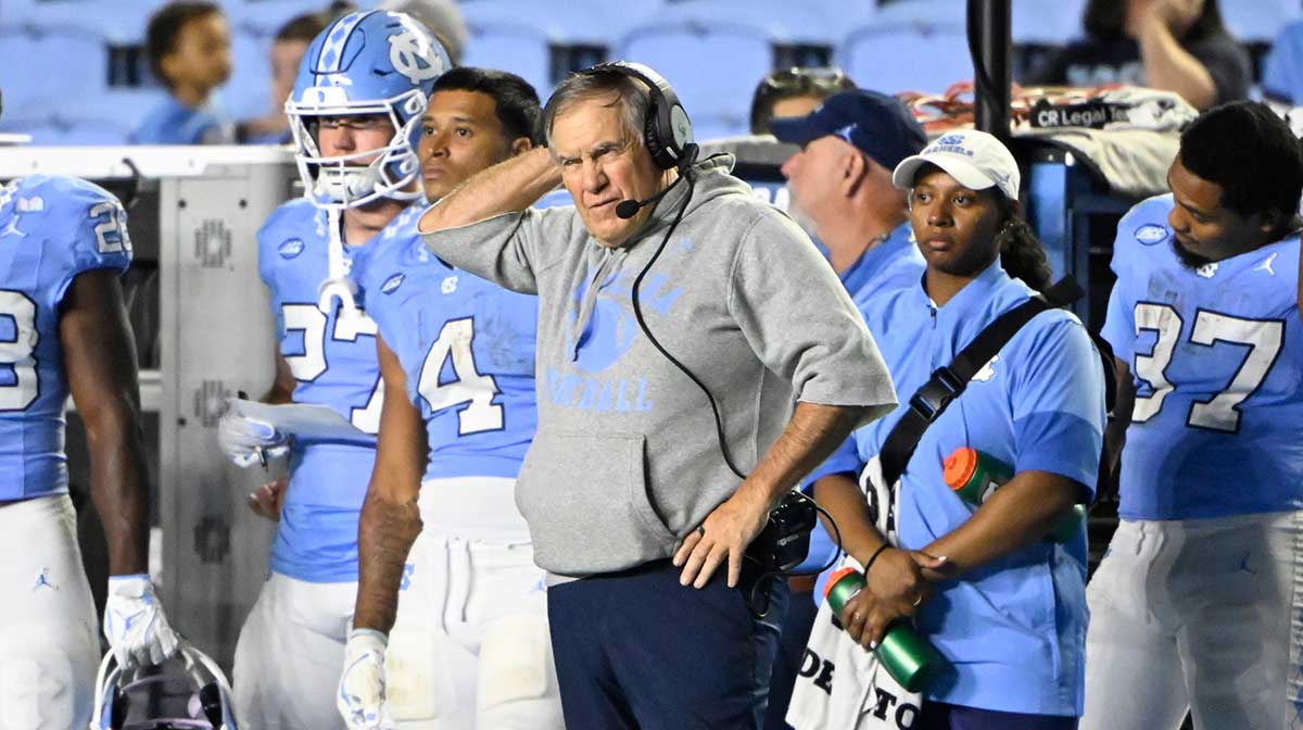 North Carolina Tar Heels head coach Bill Belichick on the sidelines in the fourth quarter at Kenan Stadium.