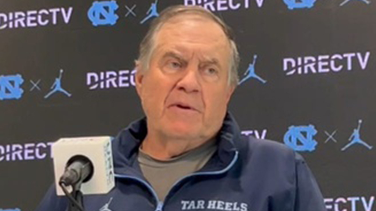UNC football coach Bill Belichick during a press conference on Wednesday, Aug. 27, 2025 ahead of the Tar Heels' Week 1 game against TCU.