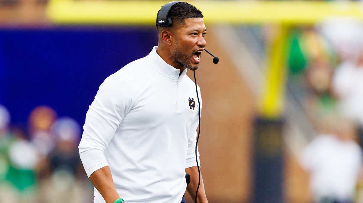 Notre Dame football coach Marcus Freeman stresses trust on defense after the Purdue football win as the Fighting Irish improve to 1-2.