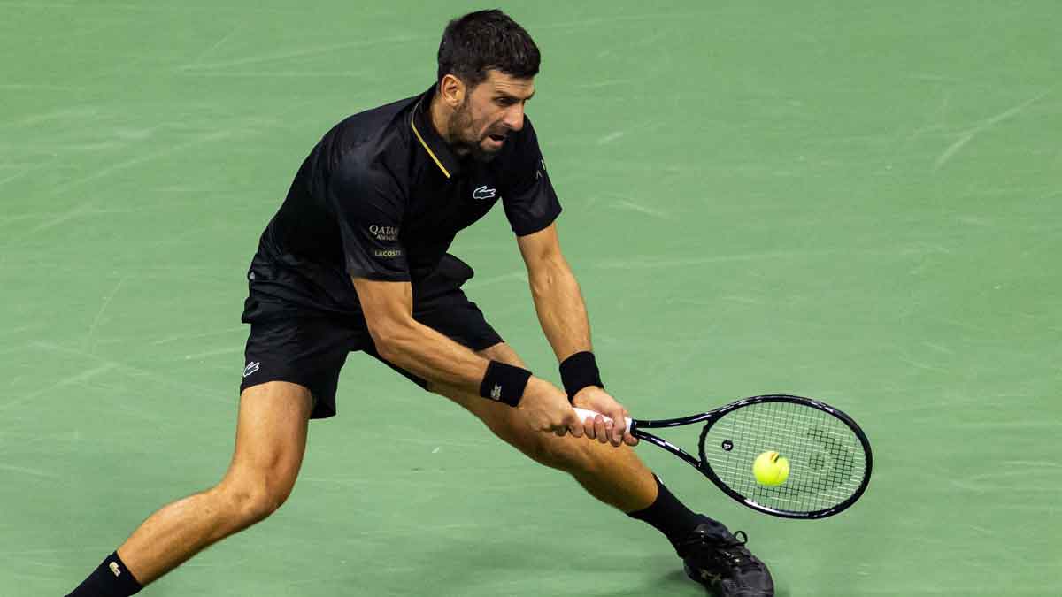 Novak Djokovic of Serbia in action against Taylor Fritz of the United States in the quarterfinal of the men’s singles at the US Open at Arthur Ashe Stadium in Billie Jean King National Tennis Center.