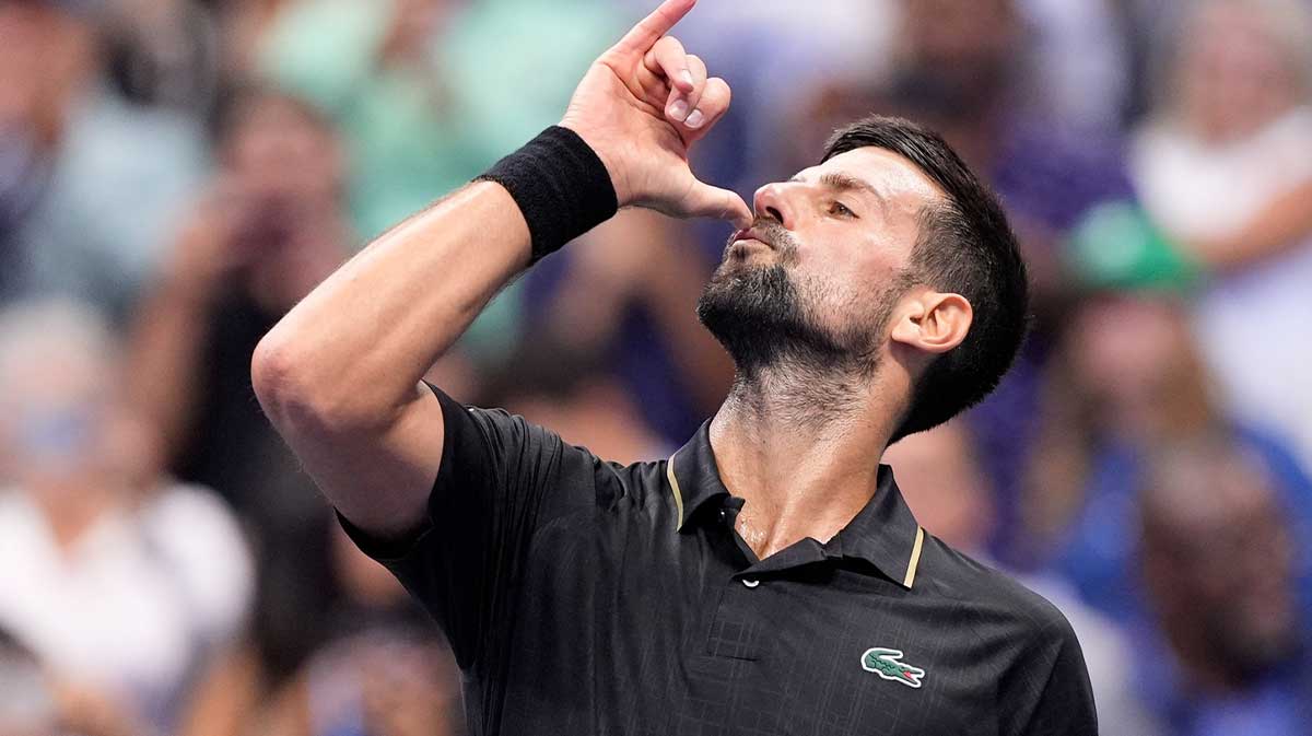 Novak Djokovic (SRB) after defeating Taylor Fritz (USA) (not pictured) on day ten of the 2025 U.S. Open tennis tournament at the USTA Billie Jean King National Tennis Center.