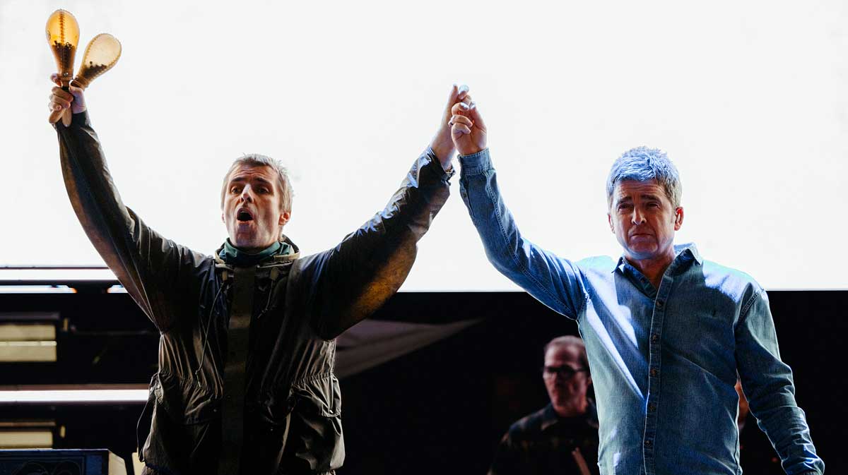 Liam and Noel Gallagher walking out during the Oasis Live '25 reunion tour in Toronto, Ontario, Canada.