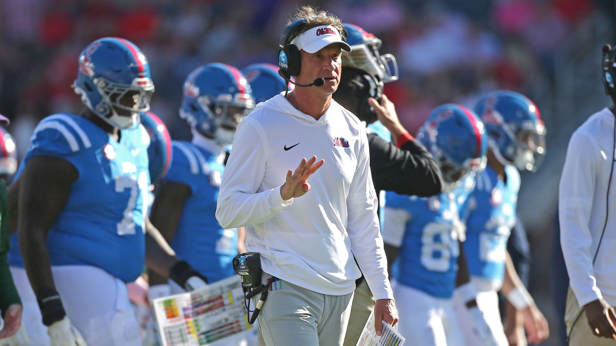 Ole Miss Rebels head coach Lane Kiffin looks on during a time out during the second quarter against the LSU Tigers