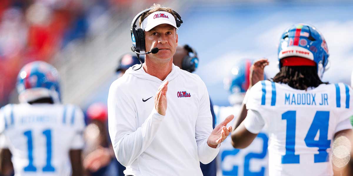 Mississippi Rebels head coach Lane Kiffin reacts after a play during the second quarter against the Kentucky Wildcats at Kroger Field.