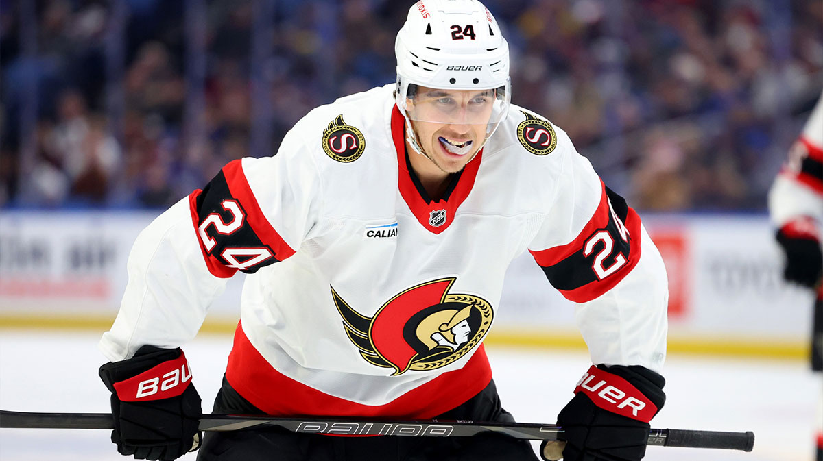 Ottawa Senators center Dylan Cozens (24) during a stoppage in play against the Buffalo Sabres at KeyBank Center. 