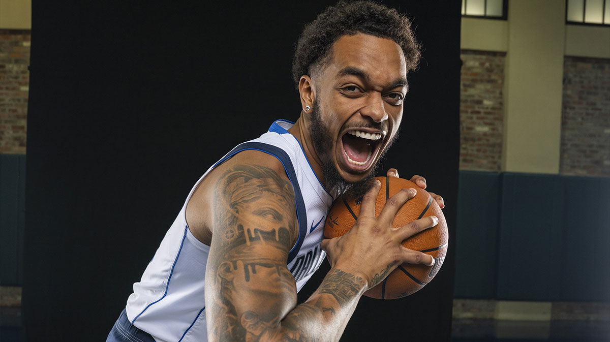 Dallas Mavericks forward P.J. Washington (25) poses for a photo during the Mavericks 2025 media day at the American Airlines Center.