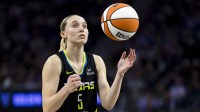Dallas Wings guard Paige Bueckers (5) prepares to take a free throw against the Golden State Valkyries during the second half at Chase Center.