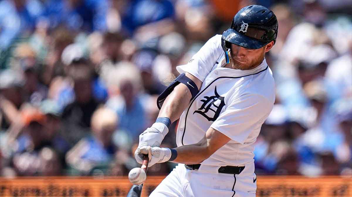 Detroit Tigers center fielder Parker Meadows (22) bats against Toronto Blue Jays during the third inning at Comerica Park in Detroit