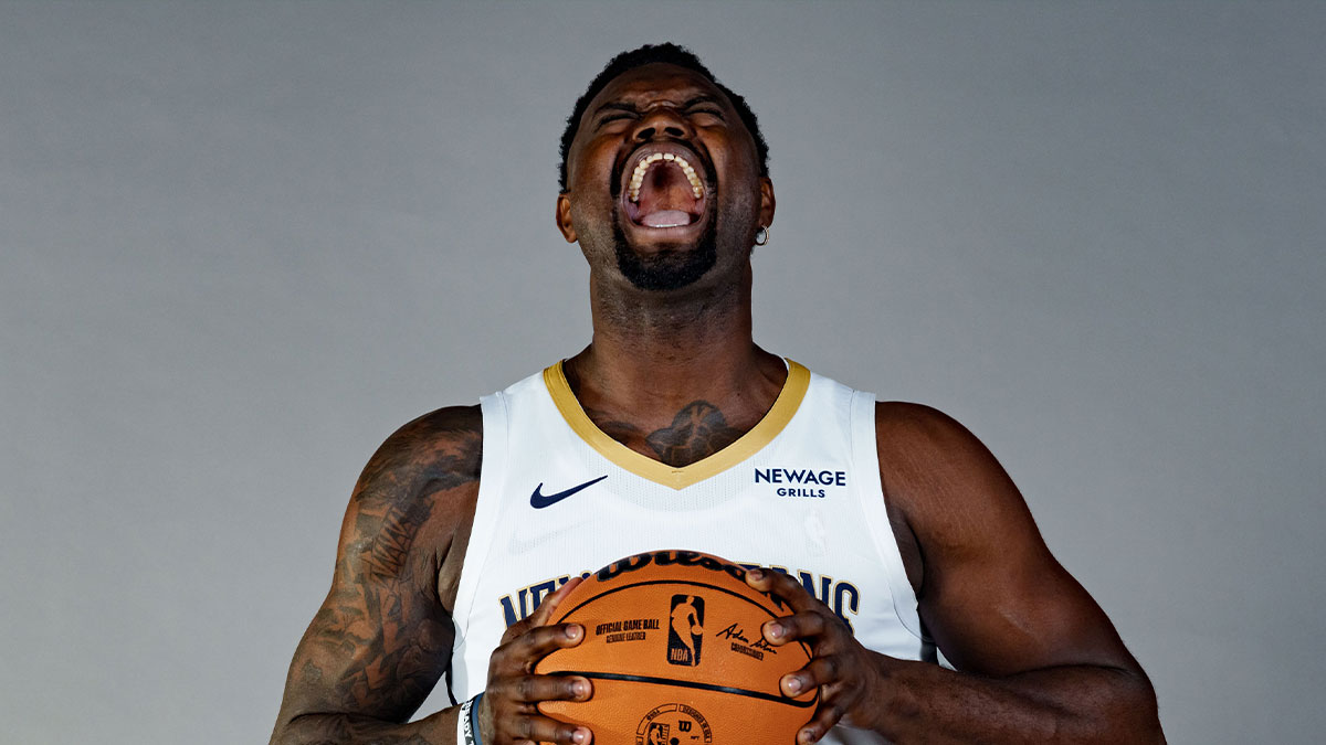 Pelicans forward Zion Williamson (1) takes part
