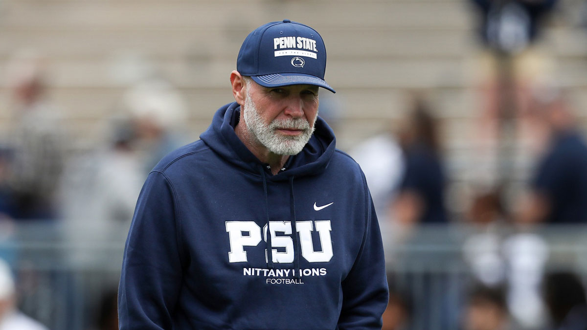 Penn State Nittany Lions defensive coordinator Jim Knowles walks on the field prior to the Blue White spring game at Beaver Stadium.