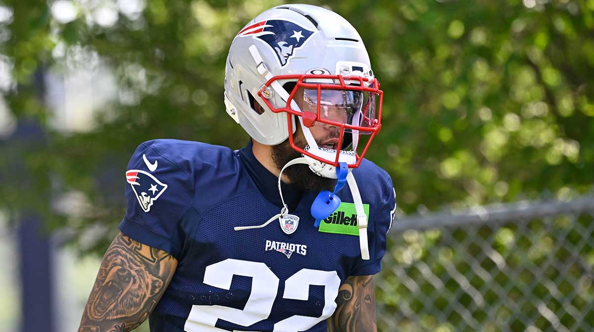 New England Patriots safety Marcus Epps (22) heads to the practice fields for training camp at Gillette Stadium.