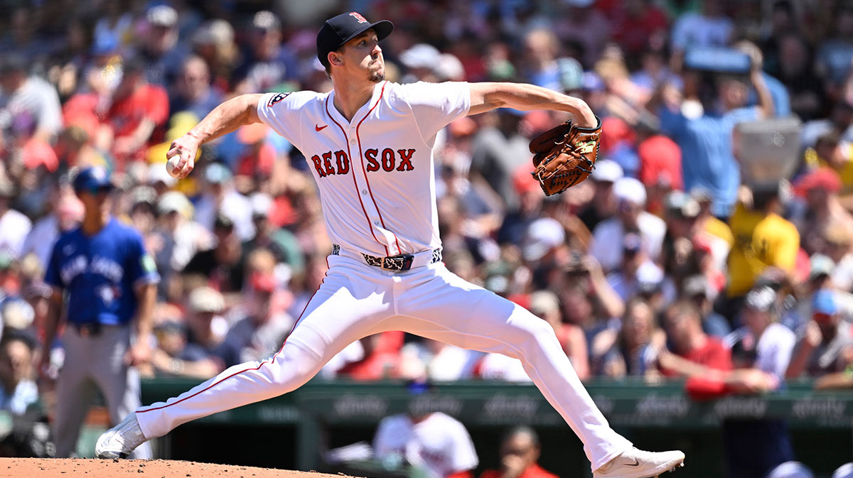 Boston Red Sox starting pitcher Walker Buehler (0) pitches against the Toronto Blue Jays during the fourth inning at Fenway Park.