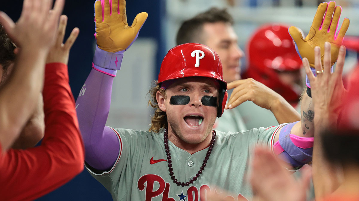 Phillies center fielder Harrison Bader (2) celebrates