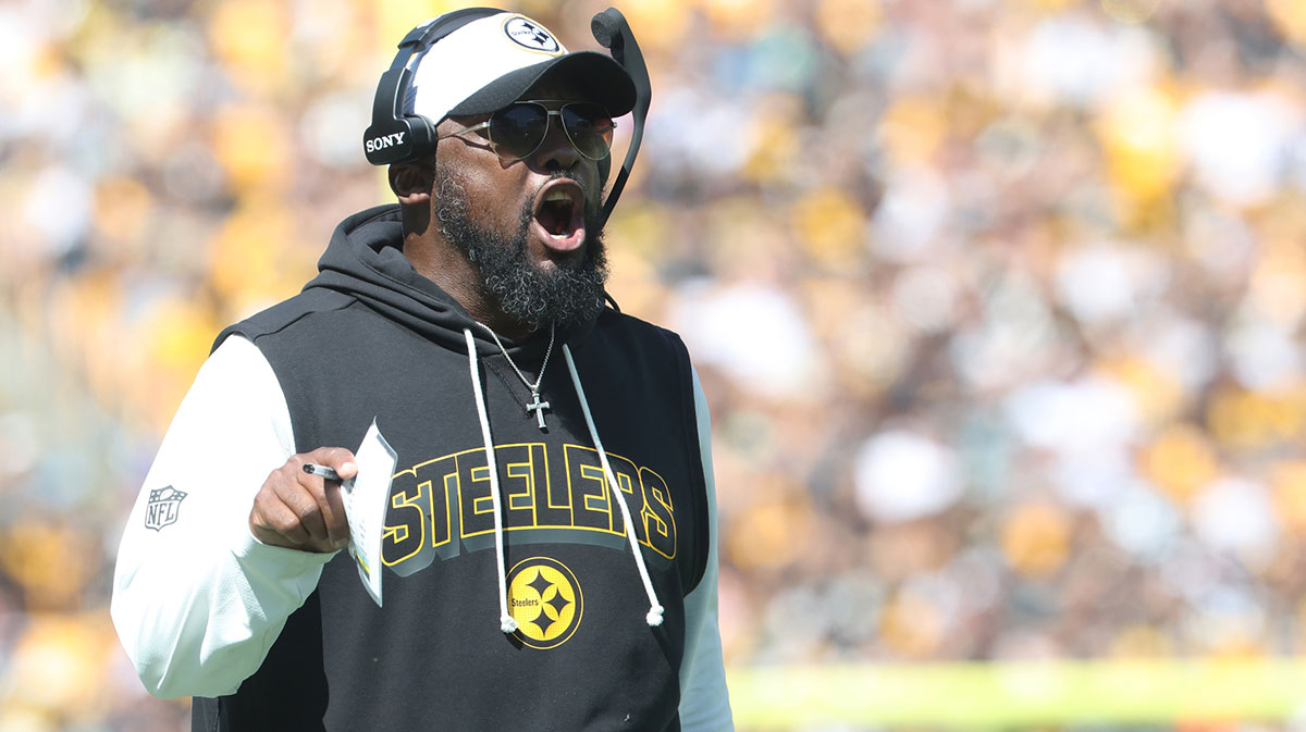 Pittsburgh Steelers head coach Mike Tomlin reacts on the sidelines against the Seattle Seahawks during the second quarter at Acrisure Stadium.